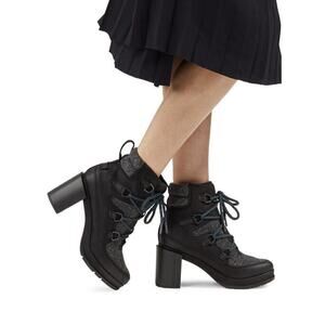 NWT Sorel Blake Lace Quarry Leather Black Heeled Bootie Ankle Boot Blue Size 9